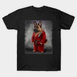 German Shepherd Dog Judo Karate Master in Red Judo T-Shirt